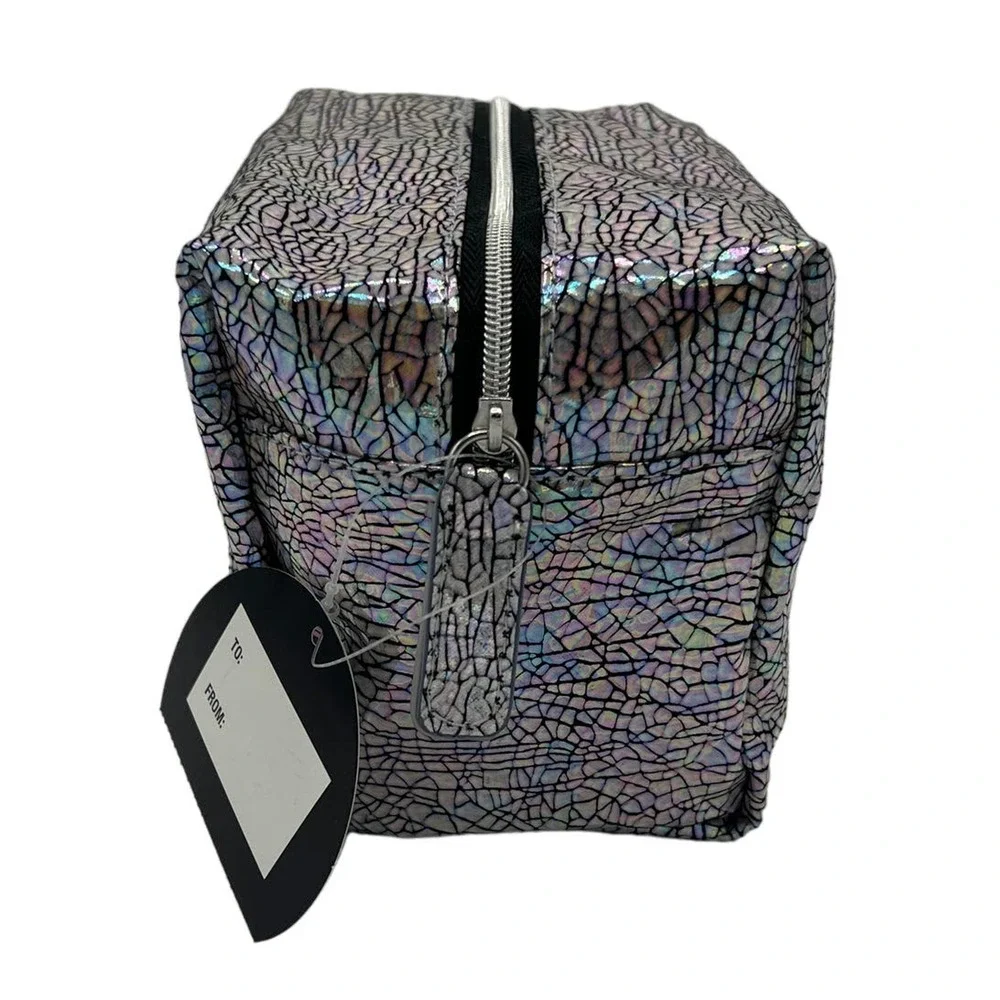 Silver Crackle Beauty Small Zippered Cosmetic Bag - NWT